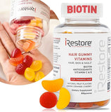 iRestore Vitamins - Vegan Biotin for Hair Growth, Skin and Nails - Vitamin C & E Gummies with Coconut Oil, Turmeric - For Men & Women