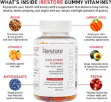 iRestore Vitamins - Vegan Biotin for Hair Growth, Skin and Nails - Vitamin C & E Gummies with Coconut Oil, Turmeric - For Men & Women