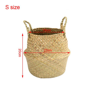 Handmade Bamboo Storage Basket Folding Clthoes Laundry Basket Straw Wicker Rattan Seagrass Belly Garden Flower Pot Plant Basket