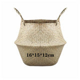 Handmade Bamboo Storage Baskets Foldable Laundry Straw Patchwork Wicker Rattan Seagrass Belly Garden Flower Pot Planter Basket