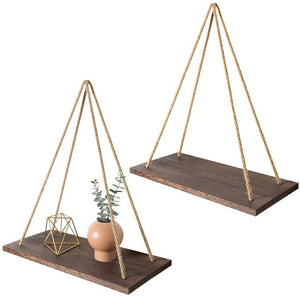 Wooden Rope Swing Wall Hanging Plant Flower Pot Tray Mounted Floating Wall Shelves Nordic Home Decoration Moredn Simple Design