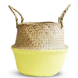 Handmade Bamboo Storage Baskets Foldable Laundry Straw Patchwork Wicker Rattan Seagrass Belly Garden Flower Pot Plante Basket