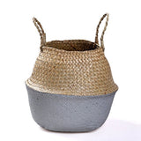 Handmade Bamboo Storage Baskets Foldable Laundry Straw Patchwork Wicker Rattan Seagrass Belly Garden Flower Pot Plante Basket